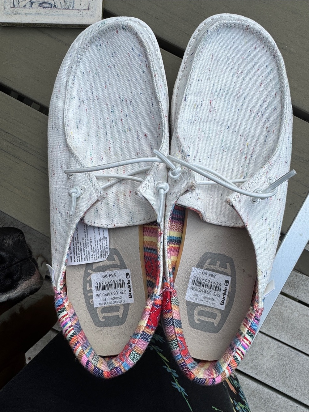 Women’s Hey Dudes Shoes in Cream with Multicolor Trim - Picture 4 of 4
